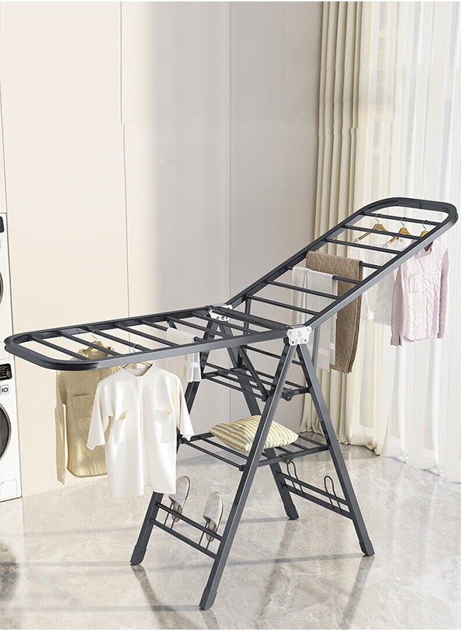 3 Tilers Clothes Drying Rack with Wheels Foldable Metal Laundry Drying Rack with Height Adjustable Wings Free Standing Airer Garment Rack For Indoor Outdoor Use