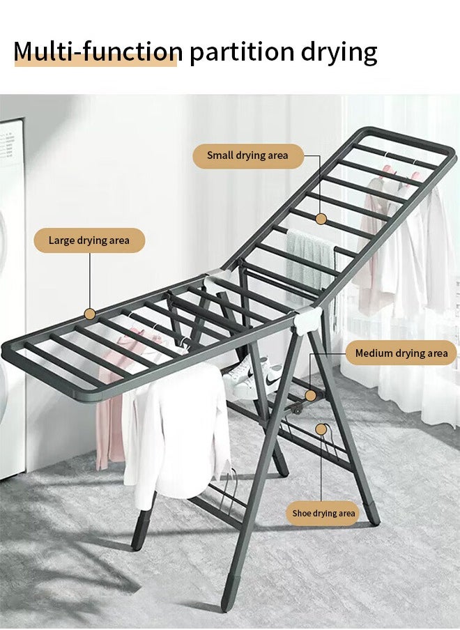 3 Tilers Clothes Drying Rack with Wheels Foldable Metal Laundry Drying Rack with Height Adjustable Wings Free Standing Airer Garment Rack For Indoor Outdoor Use