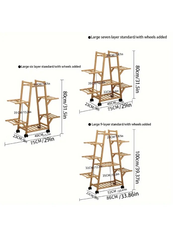 Versatile Bamboo Plant Stand with Wheels - Multi-Tier Indoor/Outdoor Flower Rack, Perfect for Garden & Balcony Decor, Ideal Gift for Home