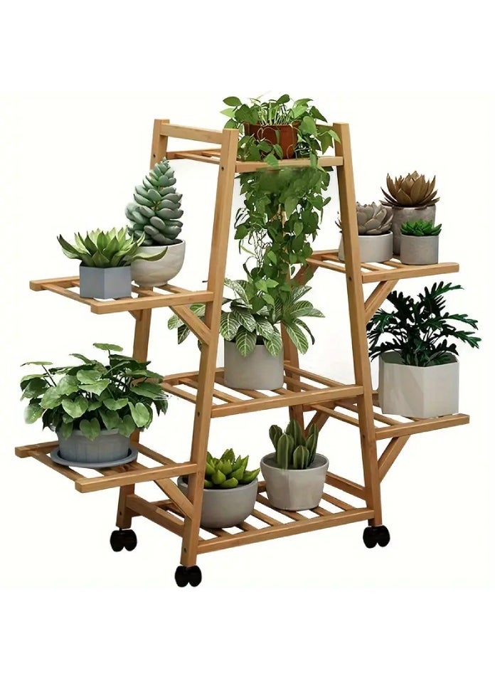 Versatile Bamboo Plant Stand with Wheels - Multi-Tier Indoor/Outdoor Flower Rack, Perfect for Garden & Balcony Decor, Ideal Gift for Home