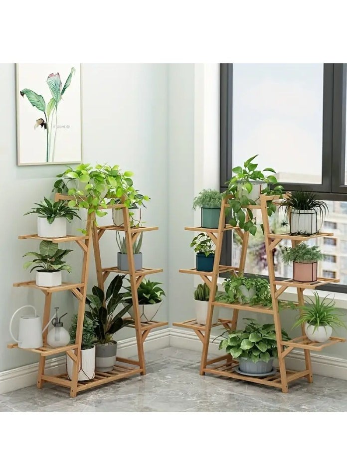 Versatile Bamboo Plant Stand with Wheels - Multi-Tier Indoor/Outdoor Flower Rack, Perfect for Garden & Balcony Decor, Ideal Gift for Home