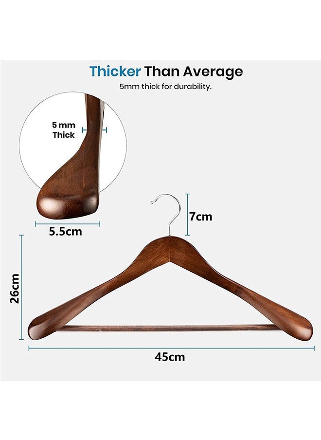 Wide Shoulder Wooden Hangers, Suit Hangers with Non Slip Pants Bar, Smooth Finish 360° Swivel Hook Solid Wood Coat Hangers for Dress, Jacket, Pants, Heavy Clothes Hangers 6 Pack