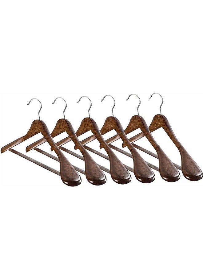 Wide Shoulder Wooden Hangers, Suit Hangers with Non Slip Pants Bar, Smooth Finish 360° Swivel Hook Solid Wood Coat Hangers for Dress, Jacket, Pants, Heavy Clothes Hangers 6 Pack