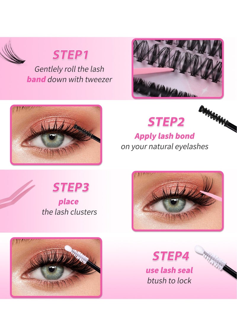 4 Styles DIY Eyelash Extension Kit 640 Clusters, 9-16mm Mixed Individual Lashes Cluster, Natural Curl Personal Eyelash Set, Segmented False Eyelashes, Thick Eyelashes