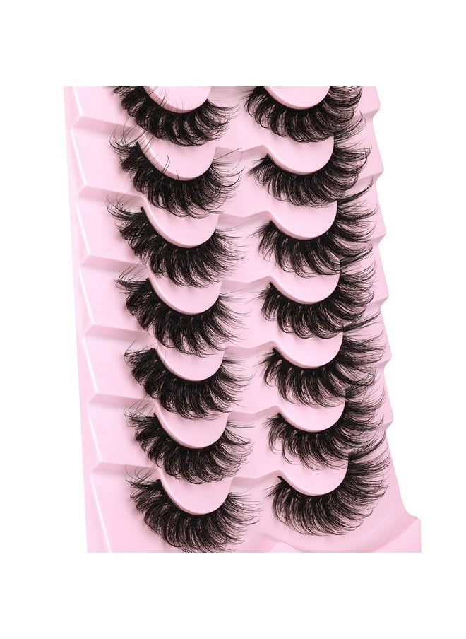 Mink Lashes Fluffy 6D False Eyelashes 17Mm Wispy Cat Eye Lashes That Look Like Extensions Strip Lashes Pack