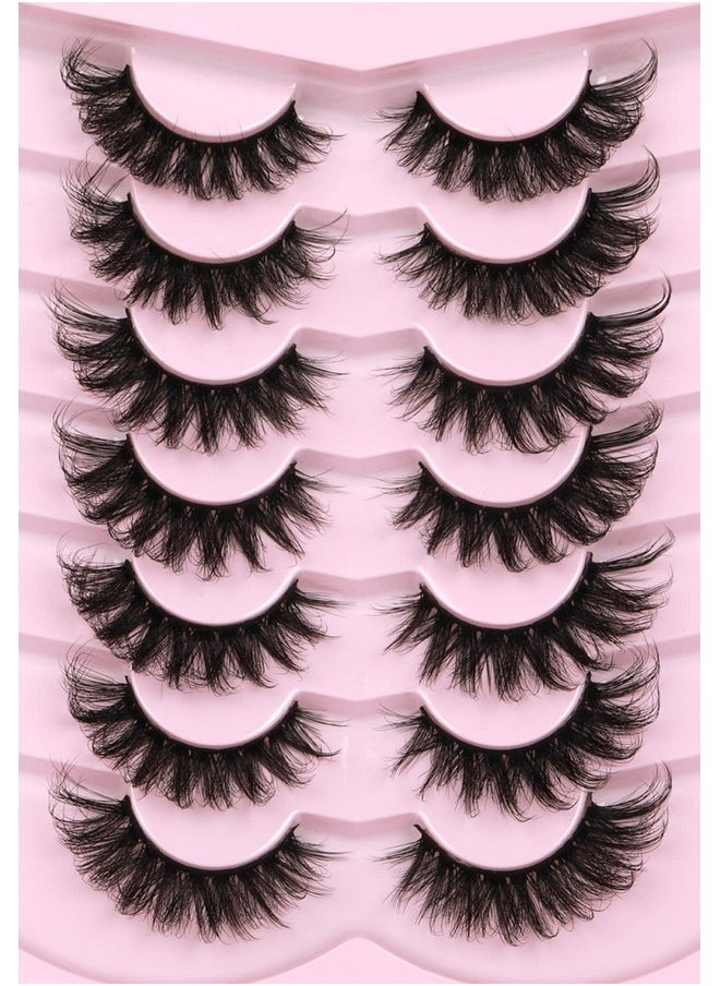 Mink Lashes Fluffy 6D False Eyelashes 17Mm Wispy Cat Eye Lashes That Look Like Extensions Strip Lashes Pack