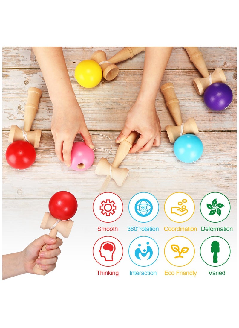 7 Packs Wood Kendama Toy, Coordinate Ball Games Wooden Catch Ball in Cup Game, Vintage Toss and Catch Game Hand Eye Coordination Educational Game for Beginner Birthday Gift Party Favors, 7 Colors