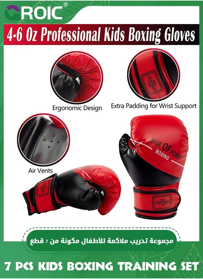 4-in-1 Kids Boxing Pads Gloves Kick Punching Mitts Set, Leather Hand Target Focus Pads, Muay Thai Pads for Kicking Taekwondo Karate Kickboxing, Youth Boxing Training Sparring Gear Equipment