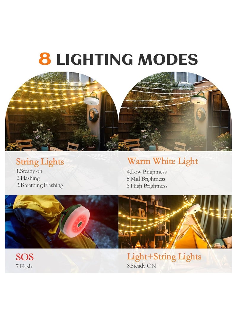 Outdoor Camping Multi-function Light String, Outdoor Waterproof Lantern Light with Remote Control Timer, USB Charging, 100 LEDs 10m Light String and 6 Lighting Modes for Camping Tent RV Patio Room Festival Decoration