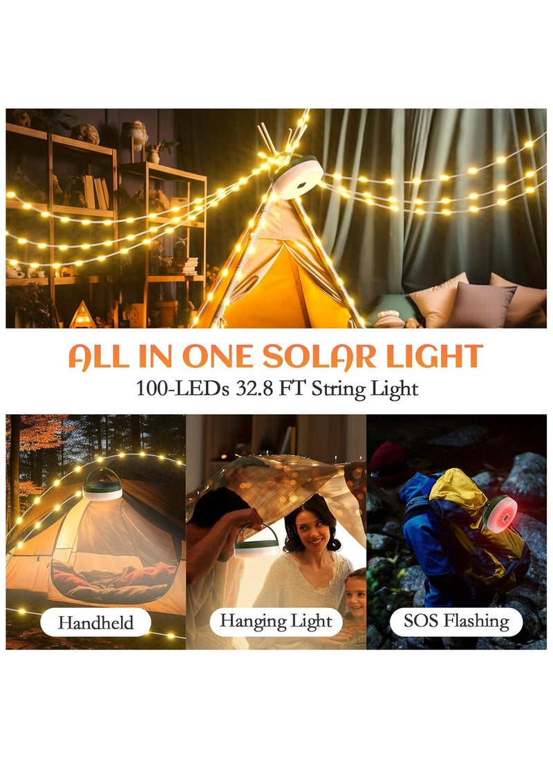 Outdoor Camping Multi-function Light String, Outdoor Waterproof Lantern Light with Remote Control Timer, USB Charging, 100 LEDs 10m Light String and 6 Lighting Modes for Camping Tent RV Patio Room Festival Decoration