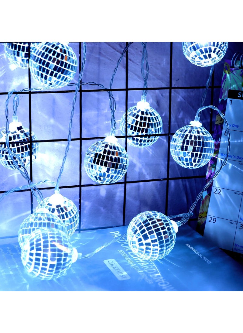 20 Pcs LED Disco Ball String Lights with Remote Control  Perfect for Indoor And  Outdoor Parties Patios Gardens and Kids' Rooms Color White