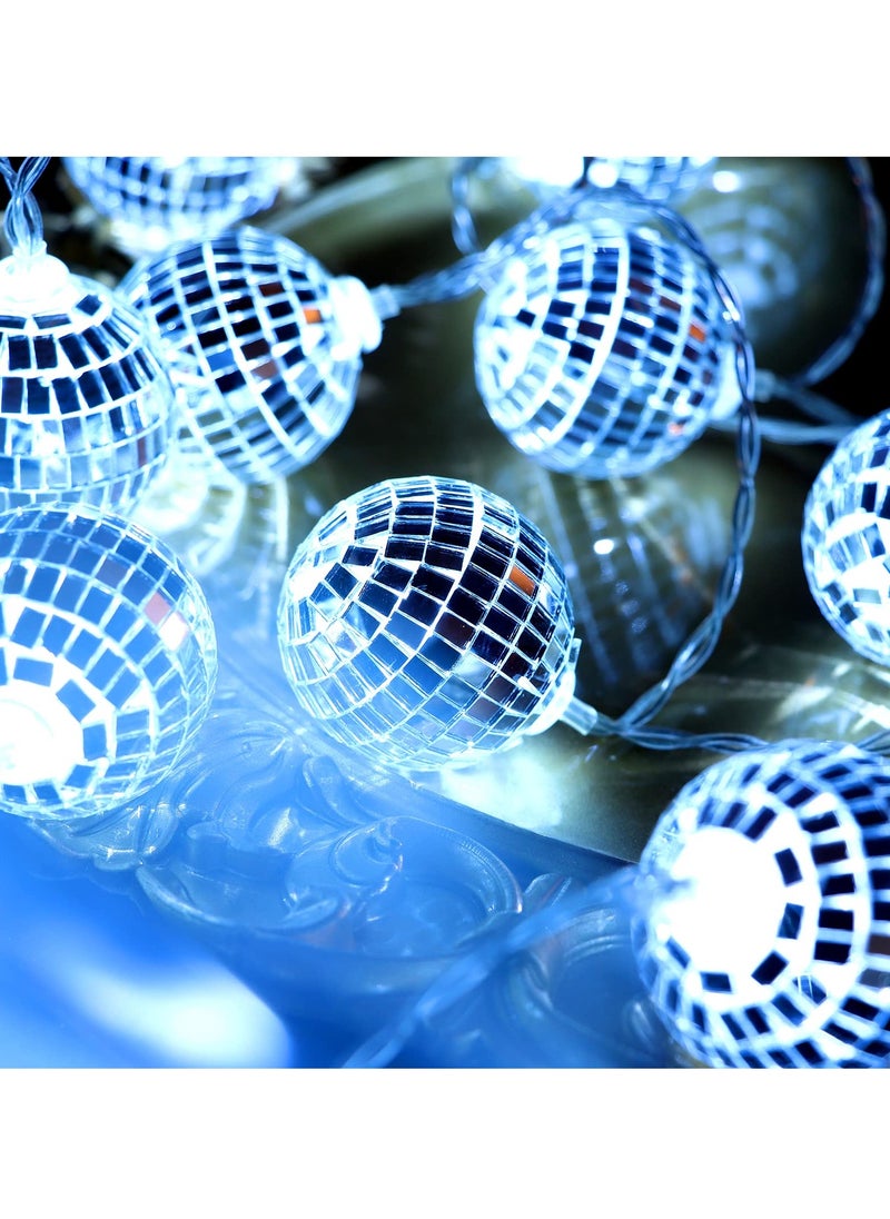 20 Pcs LED Disco Ball String Lights with Remote Control  Perfect for Indoor And  Outdoor Parties Patios Gardens and Kids' Rooms Color White