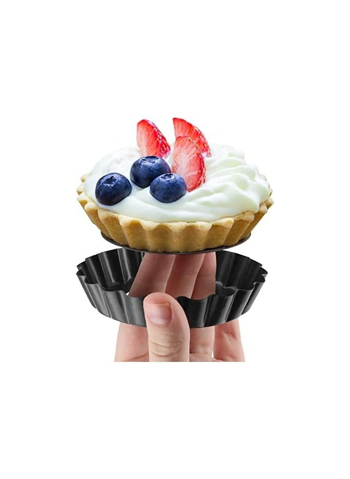 6 Pieces Mini Tart Pan with Removable Bottom, 4 Inch- Nonstick Quiche Pan for Baking Pies, Reusable Small Tart Molds for Pies, Tartlets, Mousse Cakes, Muffins, Kitchen Baking, Black