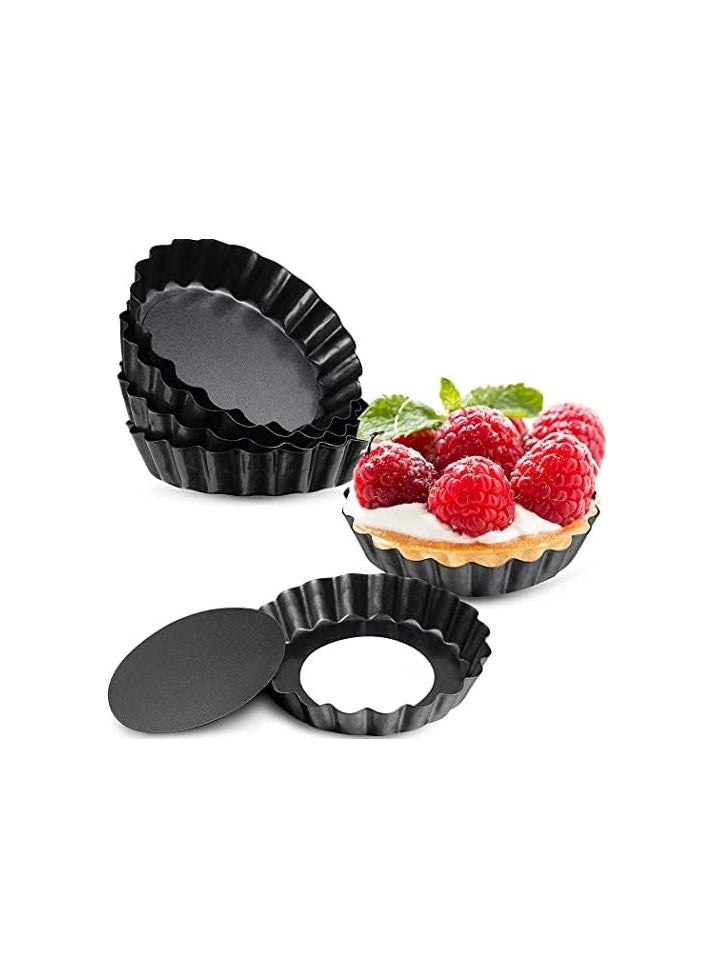 6 Pieces Mini Tart Pan with Removable Bottom, 4 Inch- Nonstick Quiche Pan for Baking Pies, Reusable Small Tart Molds for Pies, Tartlets, Mousse Cakes, Muffins, Kitchen Baking, Black