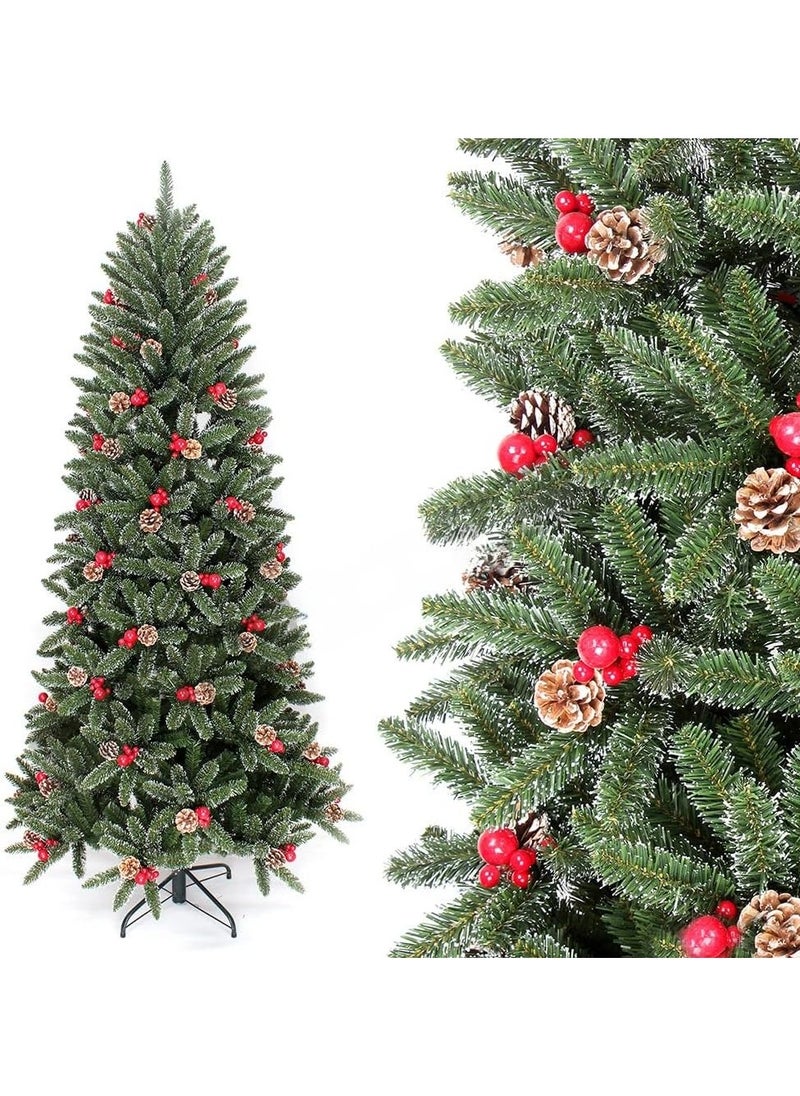 1.5M Christmas Tree, Holiday Xmas Pine Tree, 424 Branch Tips, Artificial Christmas Tree Decorations, Christmas Tree Stand Metal Hinges & Foldable Base, Easy Assembly for Home, Office, Party Decoration