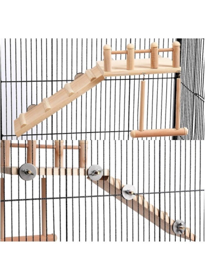 Bird Perches Platform Swing with Climbing Ladder, Parakeet Cage Accessories Wooden Playing Gyms Exercise Sturdy for Small Birds