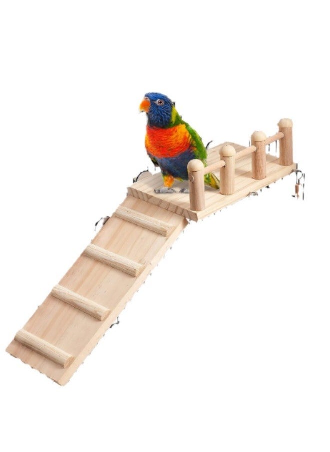 Bird Perches Platform Swing with Climbing Ladder, Parakeet Cage Accessories Wooden Playing Gyms Exercise Sturdy for Small Birds