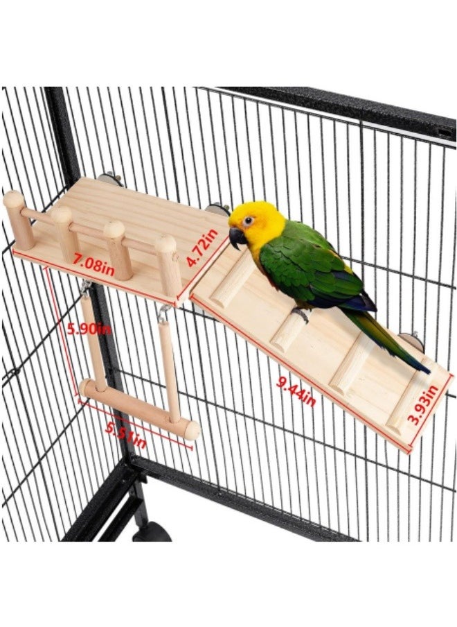 Bird Perches Platform Swing with Climbing Ladder, Parakeet Cage Accessories Wooden Playing Gyms Exercise Sturdy for Small Birds