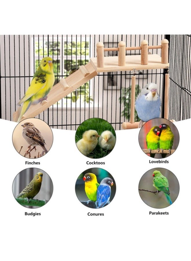 Bird Perches Platform Swing with Climbing Ladder, Parakeet Cage Accessories Wooden Playing Gyms Exercise Sturdy for Small Birds