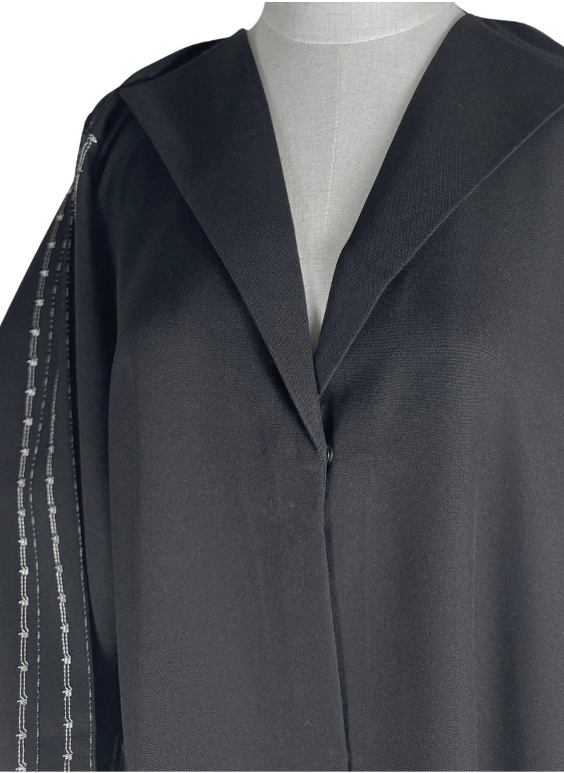 Black Formal Abaya with Starlight Dance Embroidery and Pockets