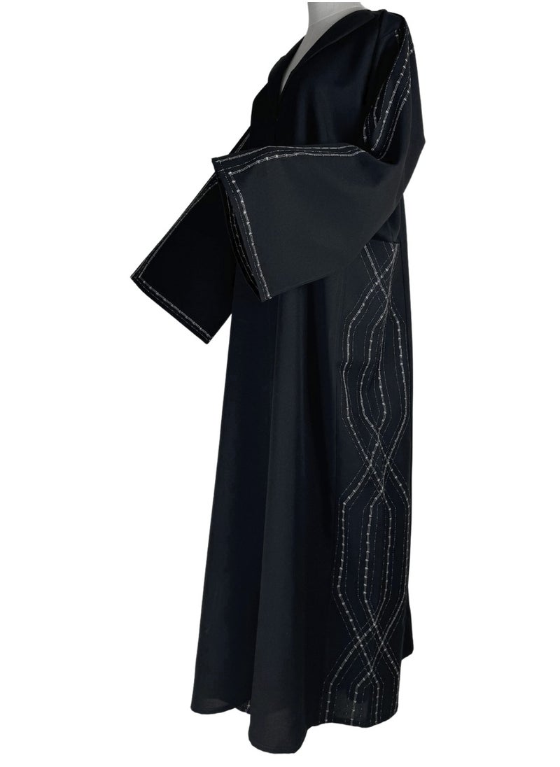 Black Formal Abaya with Starlight Dance Embroidery and Pockets