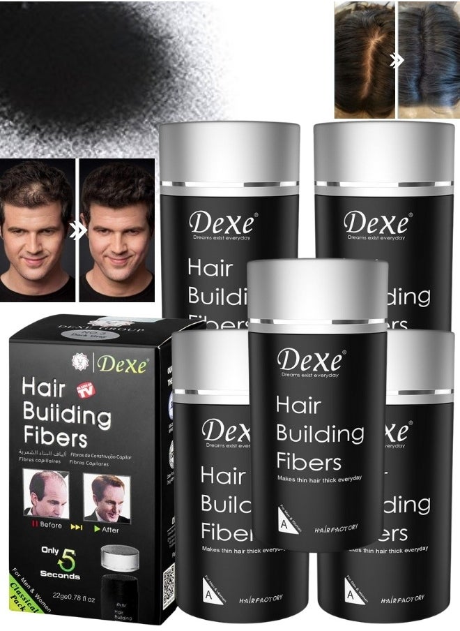 5 Pcs Hair Building Fiber Combo Pack Instantly Conceal Hair Loss Natural Thickening Fibers Fast and Quick Hair Fiber Powder Hair Shadow Powder Hair Root Concealer Black 01