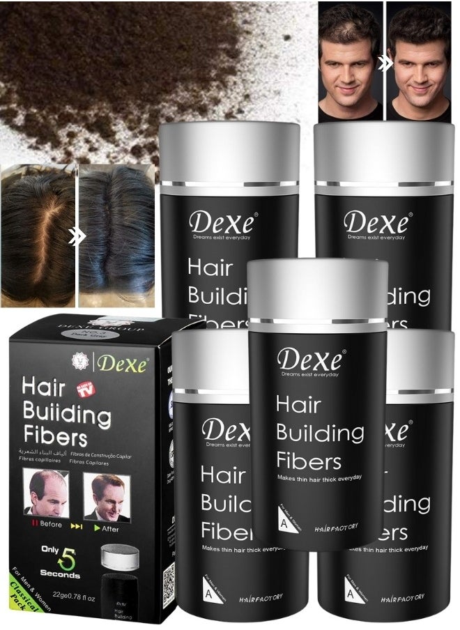 5 Packs Hair Building Fibers Instantly Conceal Hair Loss Natural Thickening Fibers Fast and Quick Hair Fiber Powder Hair Shadow Powder Hair Root Concealer Dark Brown 02