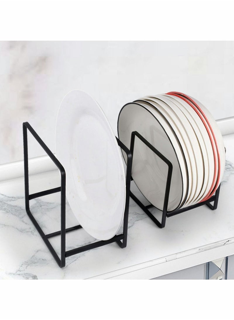 2 Pack Dish Plate Organizer Rack Metal Storage Drying Large Drainer Non-Slip Rustproof Holder Stand for Cabinet Counter Cupboard