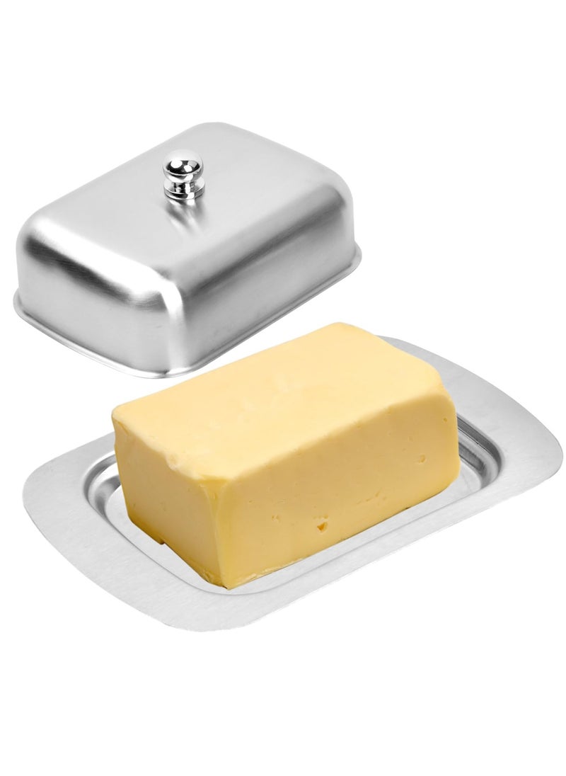 Stainless Steel Butter Dish with Lid, Butter Container, Butter Serving Dish, Reusable Butter Storage Tray for European and East West Coast Butter, Dishwasher Safe, Silver, 19 x 12.5 x 6.7CM