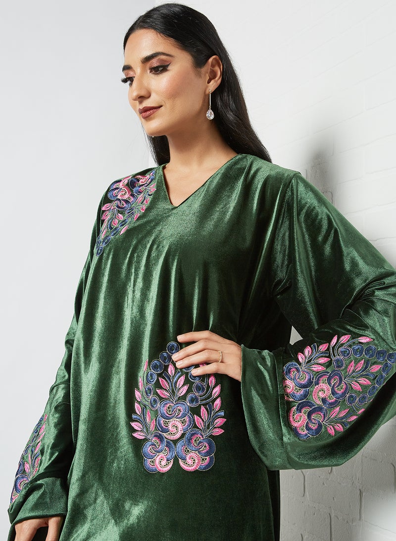 Peacock Style Embroidery Jalabiya Green