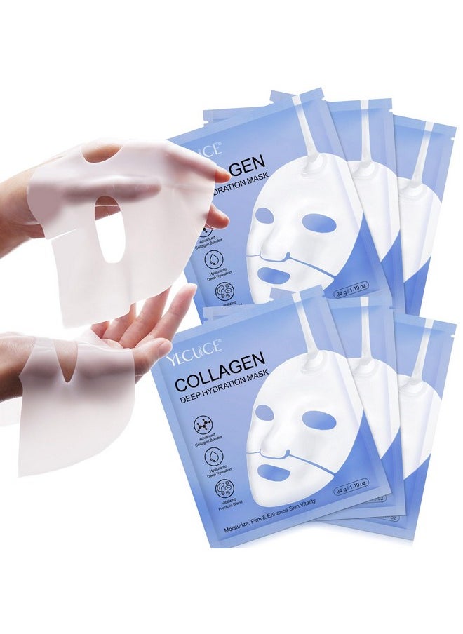 Collagen Face Mask 6 Pieces, Hydrating Overnight Hydrogel Mask, Deep Collagen Mask For Pore Minimizing And Elasticity Improvement