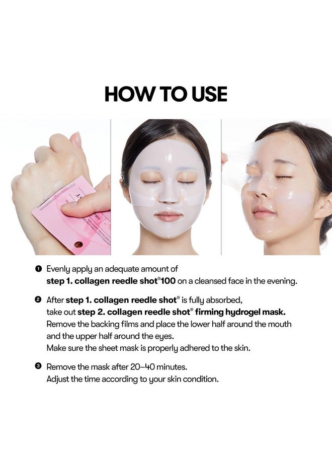 Collagen Reedle Shot 100 2-Step Hydrogel Mask(34.5Gx4Ea), Intensive Firming, Exosome 500Da Collagen Face Mask, Skin Elasticity & Fine Lines, Overnight Melting Mask, Korean Facial Mask