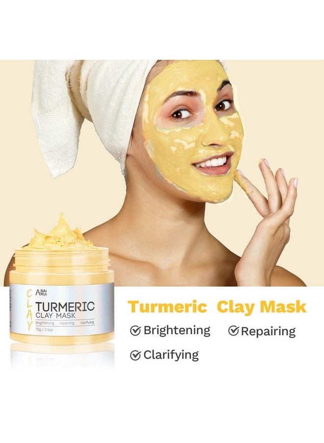 Turmeric Clay Mask - Green Tea Clay Mask - Dead Sea Minerals Mud Mask, Spa Facial Mask Set, Face Mask Gift Set 2.5 Oz Each