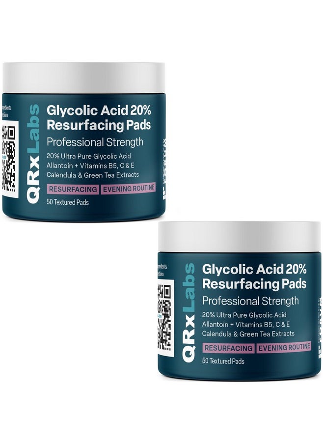 Glycolic Acid 20% Resurfacing Pads For Face & Body With Vitamins B5, C & E, Green Tea, Calendula, Allantoin - Exfoliates Surface Skin And Reduces Fine Lines And Wrinkles - Peel Pads - 2Pk