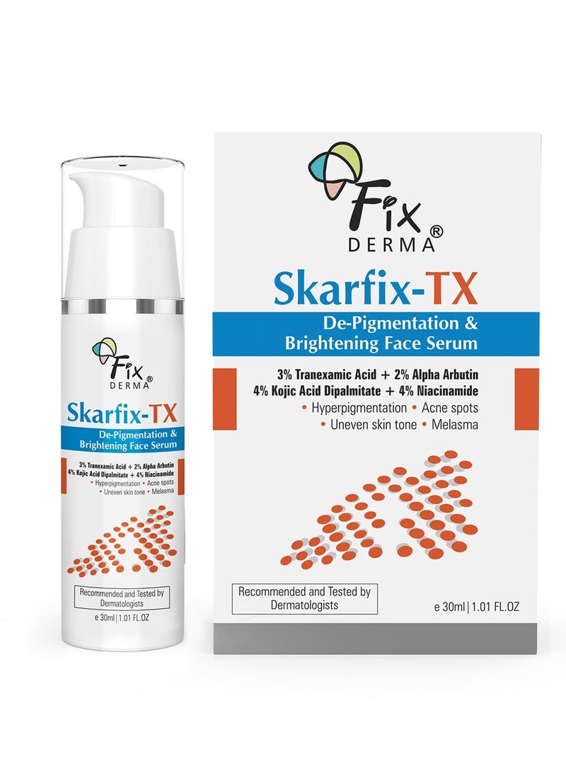 Fixderma Skarfix 4% Kojic Acid Face Serum for Brightening face with 4% Niacinamide, Tranexamic Acid & 2% Alpha Arbutin for Acne Spots, Melasma, Brightening Serum | Face Serum for Women & Men -30ml