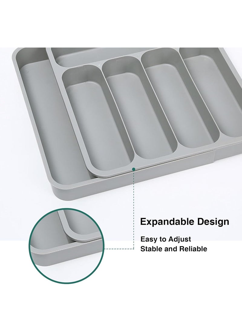 Silverware Drawer Organizer, Expandable Kitchen Drawer Organizer for Flatware and Utensils, Adjustable Silverware Organizer Cutlery Tray for for Forks, Spoons, Knives, 6 Compartments