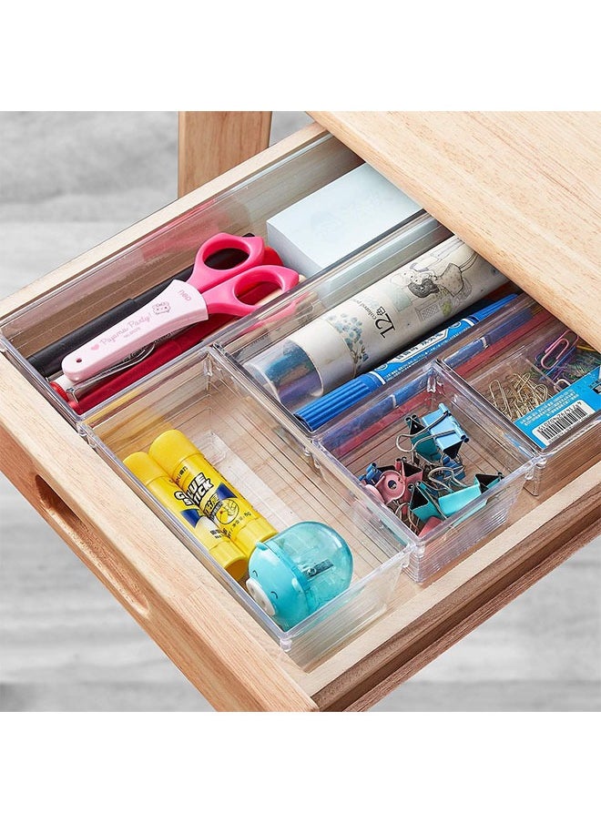 14 Pcs Clear Plastic Drawer Organizer Tray for Makeup, Kitchen Utensils, Jewelries and Gadgets, transparent