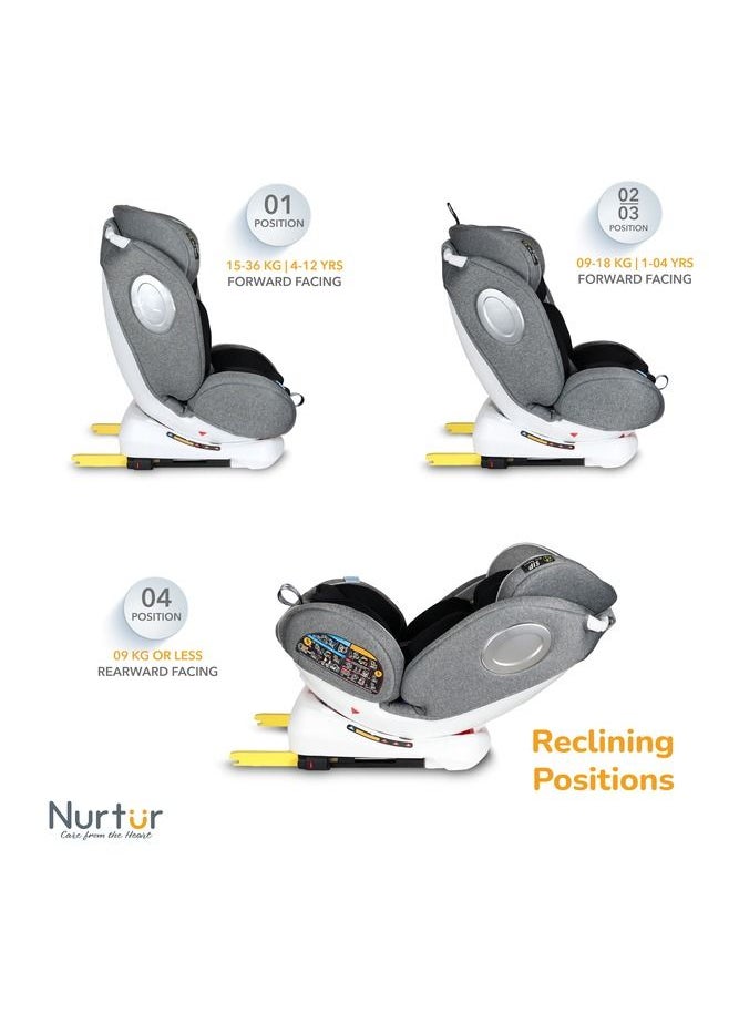 Nurtur Ultra Baby Kids 4in1 Car Seat  360 Rotation  ISOFIX  9Level Adjustable Headrest and Canopy  0 months to 12 years  Upto 36kg Official Nurtur Product