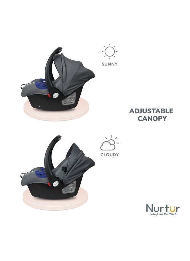 Nemo Baby Carrier Adjustable Canopy and Handle Extra Protection 3 Point Safety Harness Suitable from 0 months to 12 months Upto 13kg Grey Official Product