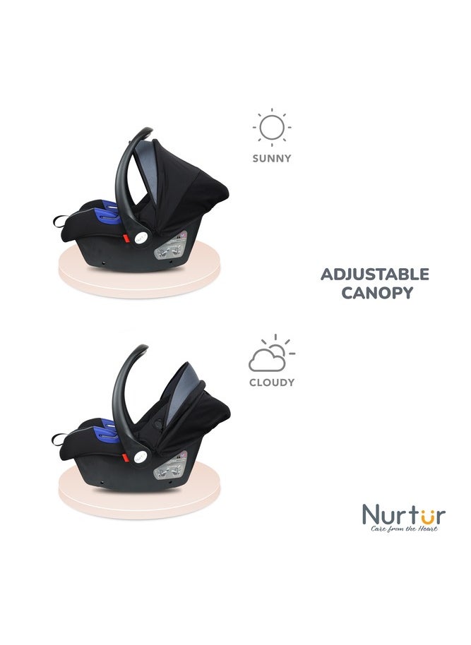 Nemo Baby Carrier Adjustable Canopy and Handle Extra Protection 3 Point Safety Harness Suitable from 0 months to 12 months Upto 13kg BlackDark Silver Official Product