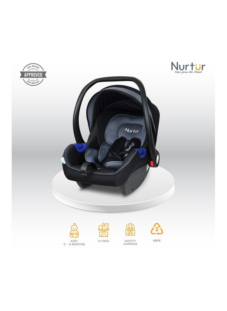 Nemo Baby Carrier Adjustable Canopy and Handle Extra Protection 3 Point Safety Harness Suitable from 0 months to 12 months Upto 13kg BlackDark Silver Official Product