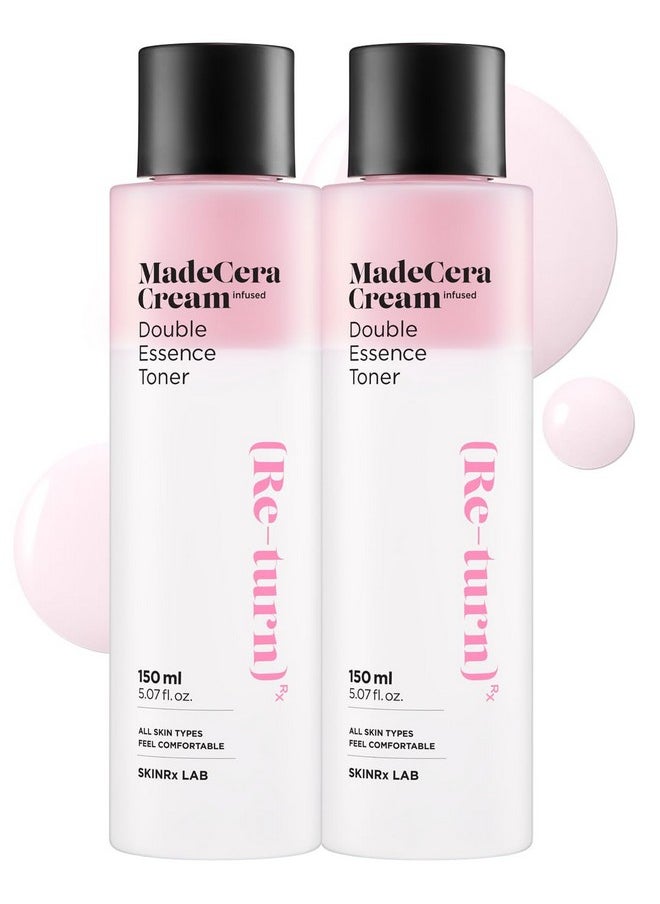 Skinrxlab Madecera Cream Double Essence Korean Toner 2 Pack - Hydrating And Soothing Toner With Milk Protein, Ceramide, Beta-Glucan - Moisturizing Strawberry Milky Toner For Irritated Skin