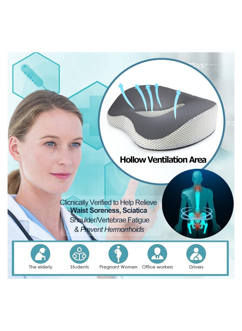 Seat Cushion for Office, 3D Full Wrap Memory Foam Chairs Cushions, for Pressure Relief Sciatica and tailbone Back Pain Relief, Ergonomic Pillow Memory Foam Coccyx Pad for Office Home Car (Grey)