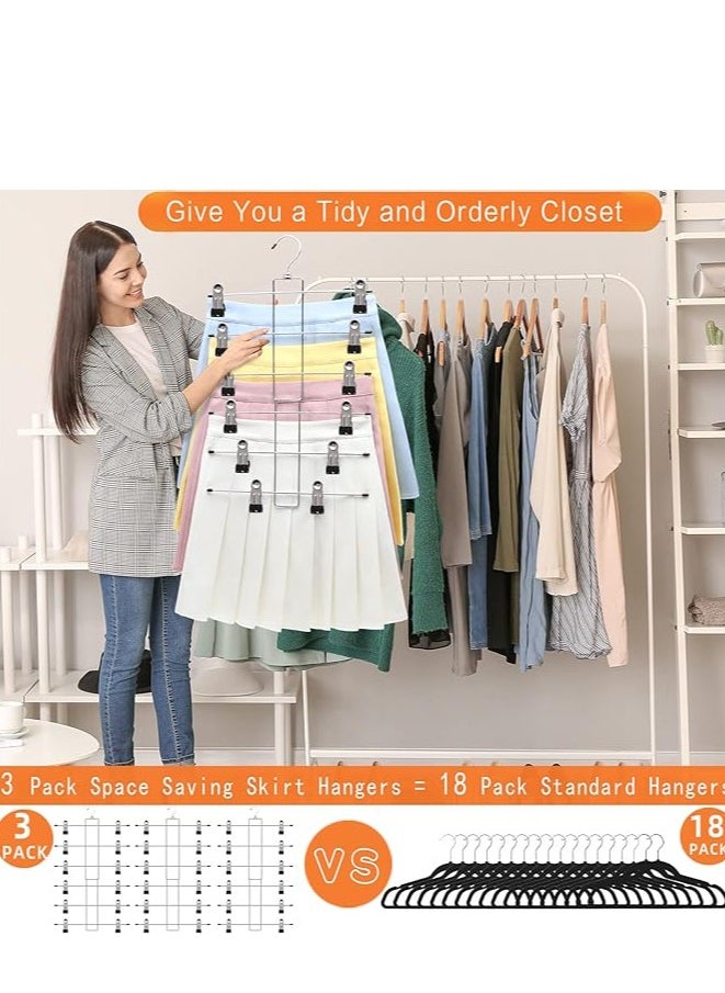 3 Pack Pants-Hangers-Space-Saving,6 Tier-Closet-Organizers-and-Storage Skirt Hangers with Clips,Closet-Organizer-Clothes-Organization-and-Storage Jeans Scarf Hangers,College-Dorm-Room-Essentials Decor