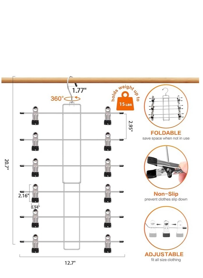 3 Pack Pants-Hangers-Space-Saving,6 Tier-Closet-Organizers-and-Storage Skirt Hangers with Clips,Closet-Organizer-Clothes-Organization-and-Storage Jeans Scarf Hangers,College-Dorm-Room-Essentials Decor