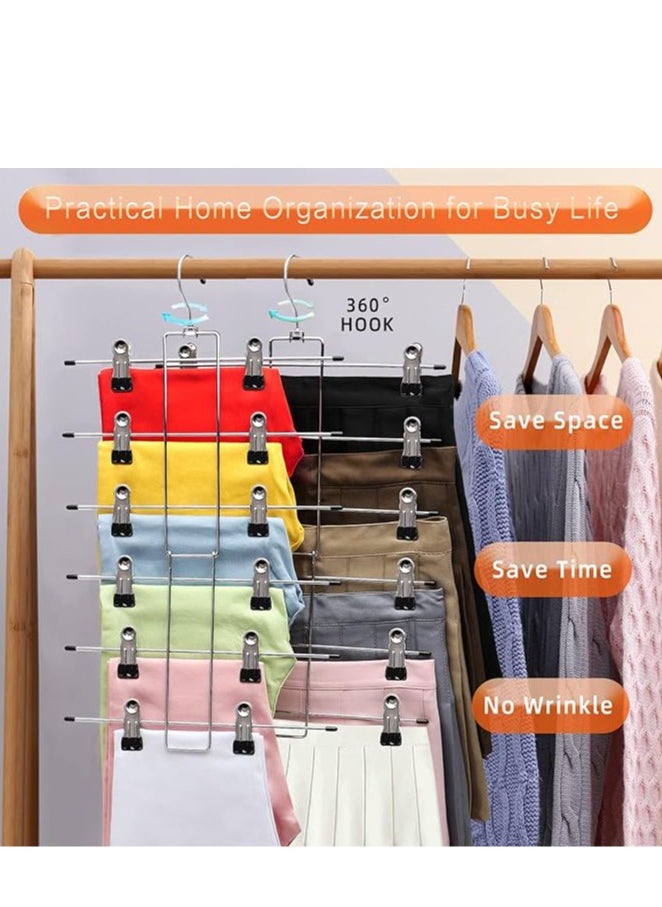 3 Pack Pants-Hangers-Space-Saving,6 Tier-Closet-Organizers-and-Storage Skirt Hangers with Clips,Closet-Organizer-Clothes-Organization-and-Storage Jeans Scarf Hangers,College-Dorm-Room-Essentials Decor