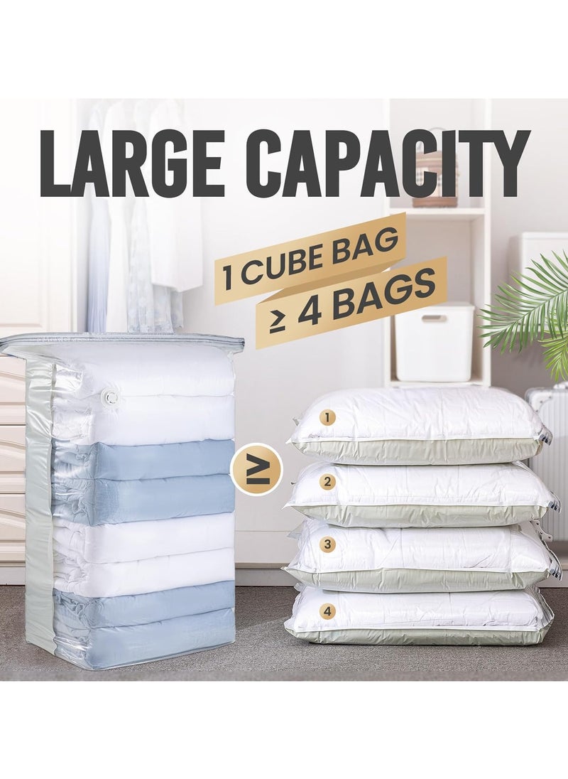 Vacuum Storage Bags of 4 pcs,No Pump Required,Space Saver Bags,Jumbo Cube bag,Extra Large Vacuum Sealer Bags for Comforters Blankets Bedding Duvet,Closet Organizers (S+M+L+XL, 4pcs)