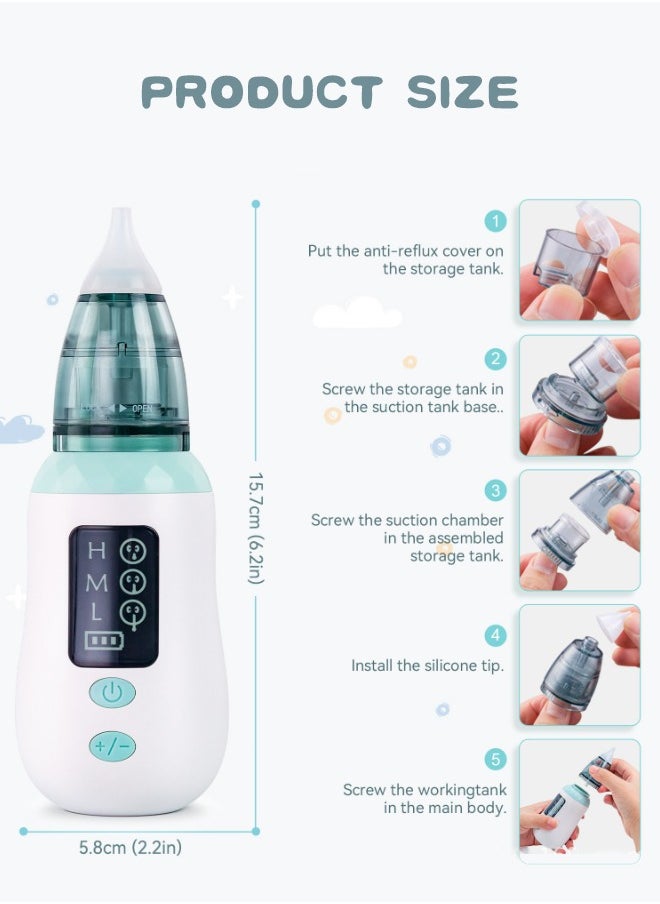 3-in-1 Nasal Aspirator for Baby with Booger Picker Tip, Electric Nose Suction for Baby, LCD Baby Nasal Aspirator