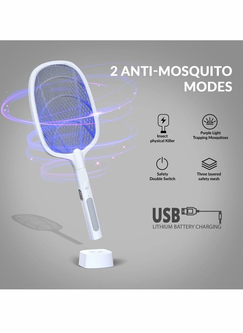 Electric Fly Swatter Racket & Mosquito Zapper - High Duty 3,000 Volt Bug Killer USB Rechargeable Indoor Safe