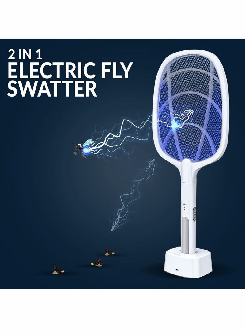 Electric Fly Swatter Racket & Mosquito Zapper - High Duty 3,000 Volt Bug Killer USB Rechargeable Indoor Safe